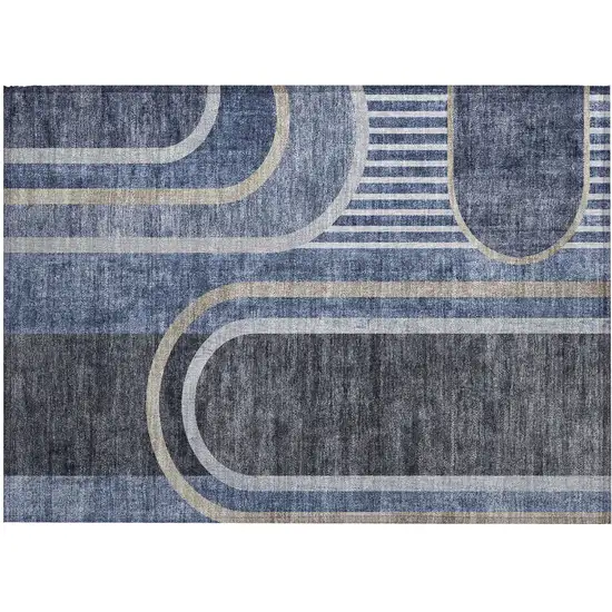 Blue and Black Abstract Washable Indoor Outdoor Area Rug Photo 2