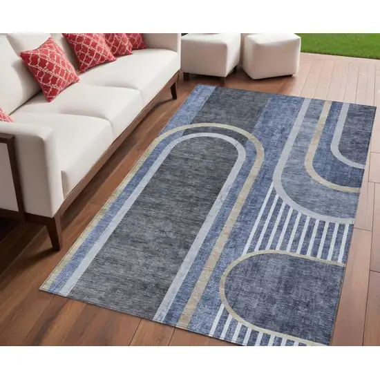 Blue and Black Abstract Washable Indoor Outdoor Area Rug Photo 1