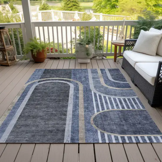 Blue and Black Abstract Washable Non Skid Indoor Outdoor Area Rug Photo 6