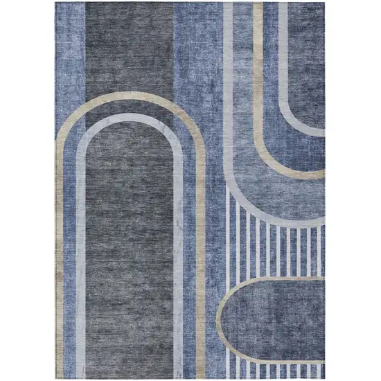 Blue and Black Abstract Washable Indoor Outdoor Area Rug Photo 2