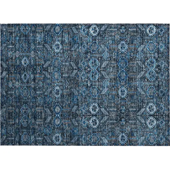 Blue and Black Floral Washable Non Skid Indoor Outdoor Area Rug Photo 2