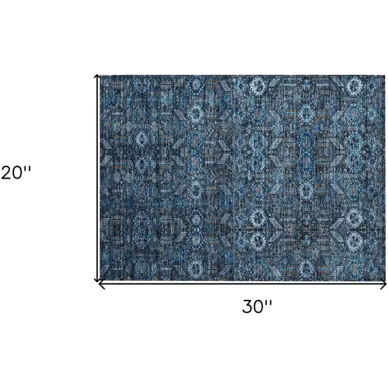 Blue and Black Floral Washable Non Skid Indoor Outdoor Area Rug Photo 3