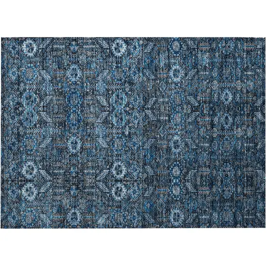 Blue and Black Floral Washable Non Skid Indoor Outdoor Area Rug Photo 5