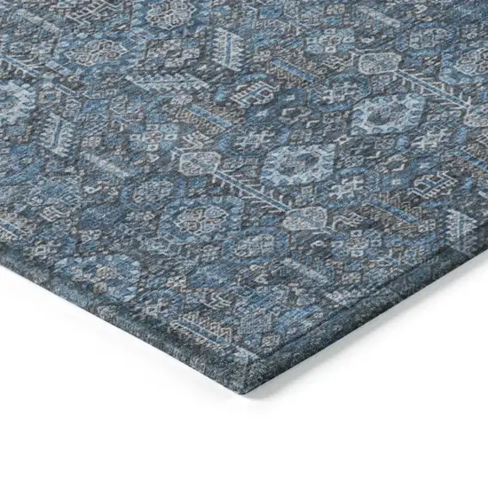 Blue and Black Floral Washable Non Skid Indoor Outdoor Area Rug Photo 7