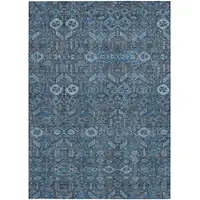 Photo of Blue and Black Floral Washable Non Skid Indoor Outdoor Area Rug