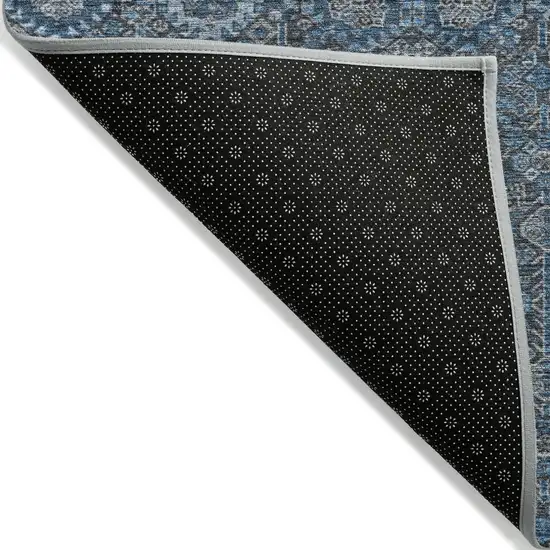 Blue and Black Floral Washable Non Skid Indoor Outdoor Area Rug Photo 6