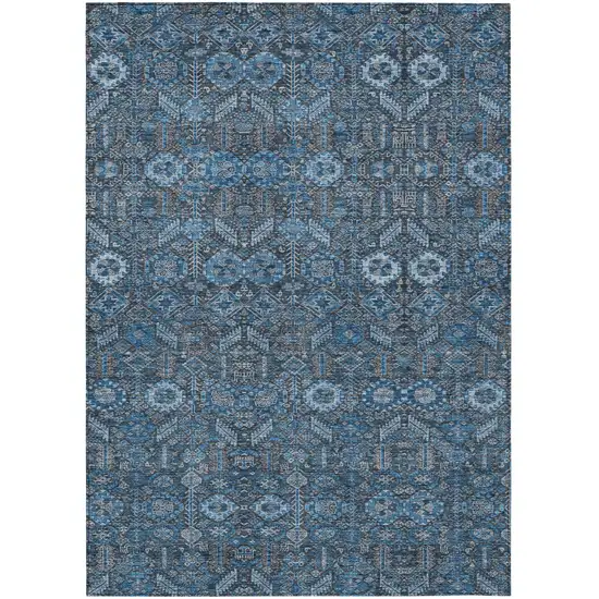 Blue and Black Floral Washable Non Skid Indoor Outdoor Area Rug Photo 2