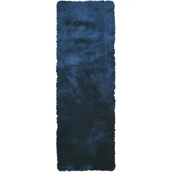 Blue and Black Shag Hand Tufted Runner Rug Photo 4