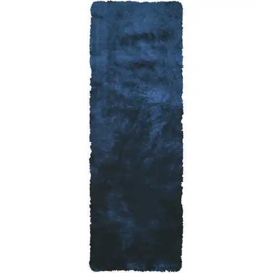 Blue and Black Shag Hand Tufted Runner Rug Photo 2