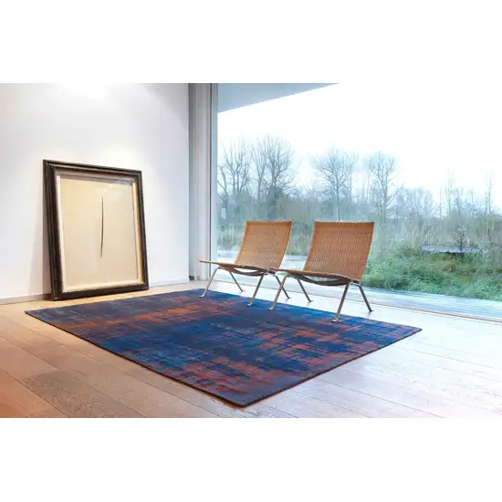 Blue and Brown Abstract Non Skid Area Rug Photo 7