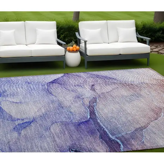 Blue and Brown Abstract Washable Non Skid Indoor Outdoor Area Rug Photo 1