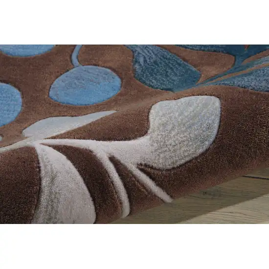 Blue and Brown Botanical Leaves Area Rug Photo 6