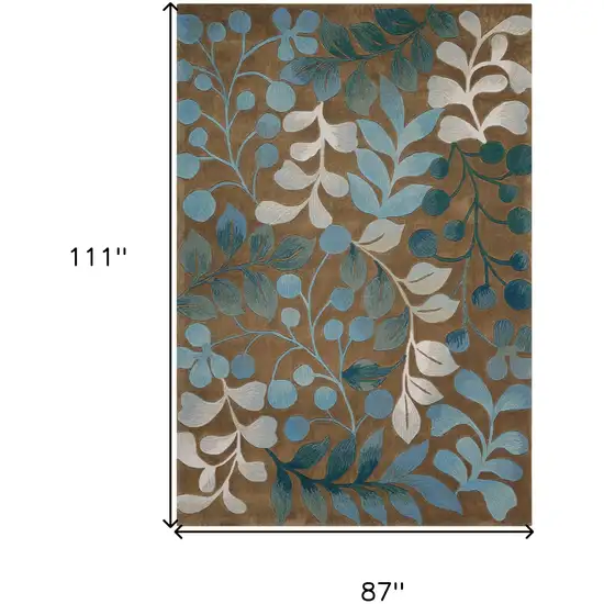 Blue and Brown Botanical Leaves Area Rug Photo 3