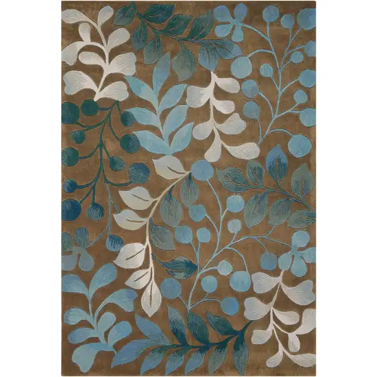 Blue and Brown Botanical Leaves Area Rug Photo 5