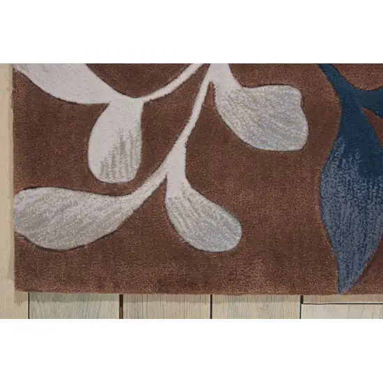 Blue and Brown Botanical Leaves Area Rug Photo 7