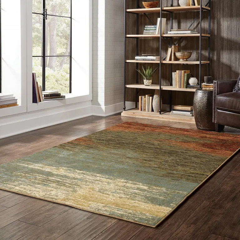 Blue and Brown Distressed Area Rug Photo 5