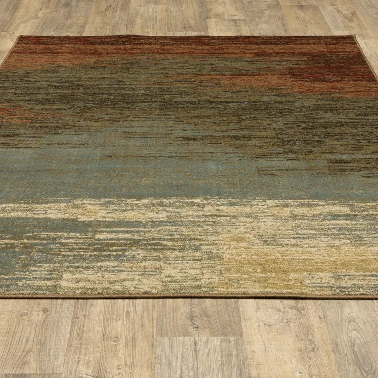 Blue and Brown Distressed Area Rug Photo 2