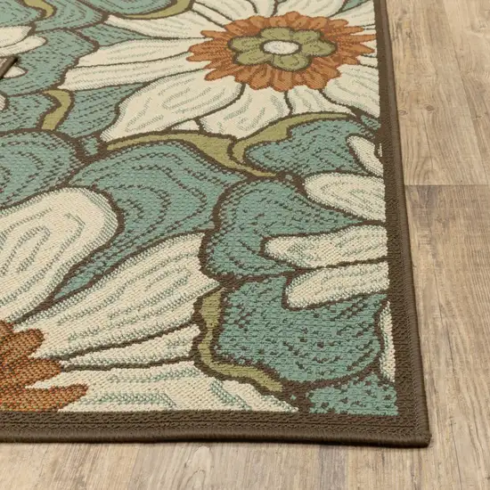 Blue and Brown Floral Indoor Outdoor Area Rug Photo 2