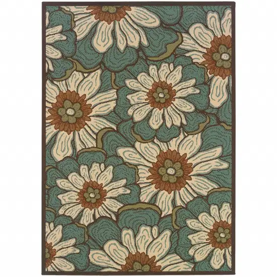 Blue and Brown Floral Indoor Outdoor Area Rug Photo 1