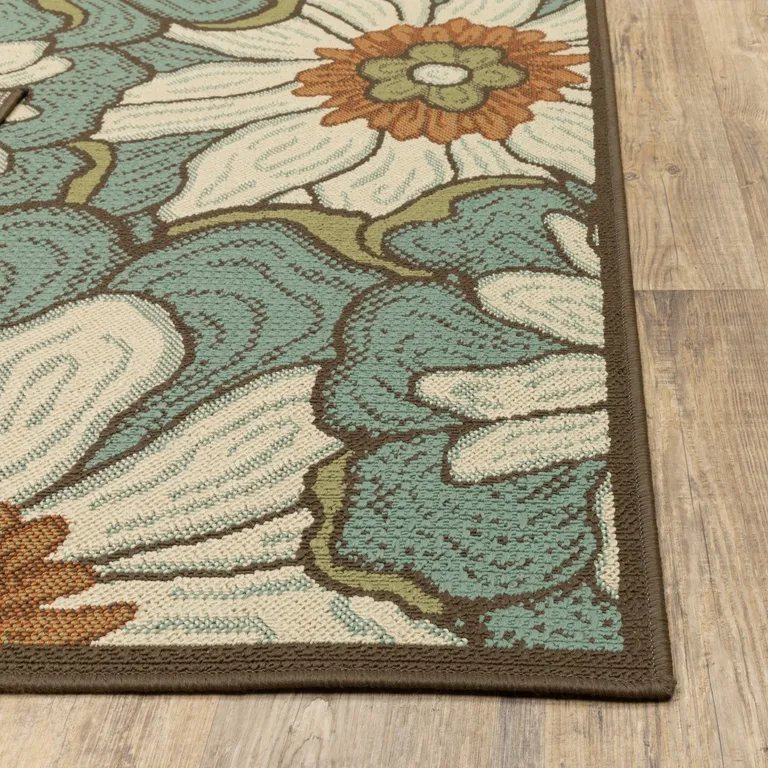 Blue and Brown Floral Indoor Outdoor Area Rug Photo 2