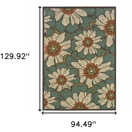 Blue and Brown Floral Indoor Outdoor Area Rug Photo 6