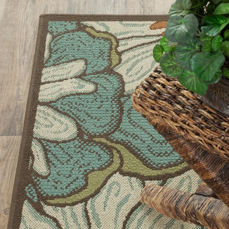 Blue and Brown Floral Indoor Outdoor Area Rug Photo 3