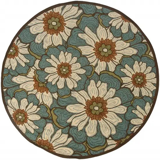 Blue and Brown Floral Indoor Outdoor Area Rug Photo 5