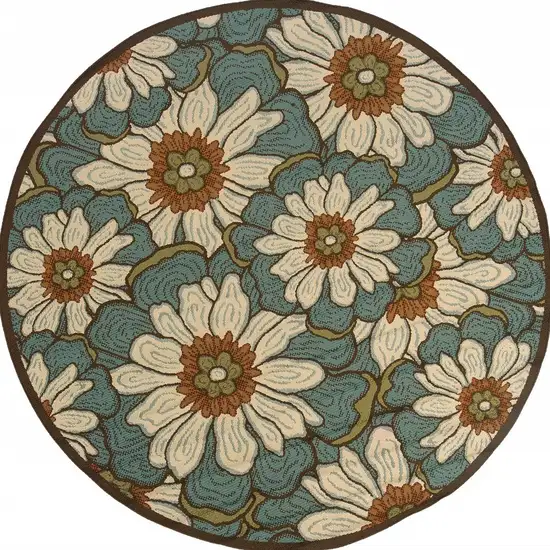 Blue and Brown Floral Indoor Outdoor Area Rug Photo 4