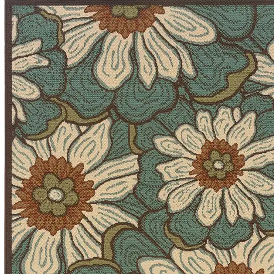 Blue and Brown Floral Indoor Outdoor Area Rug Photo 4