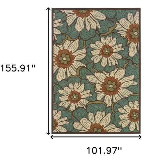 Blue and Brown Floral Indoor Outdoor Area Rug Photo 6