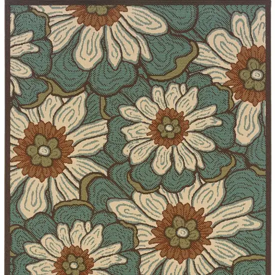 Blue and Brown Floral Indoor Outdoor Area Rug Photo 5