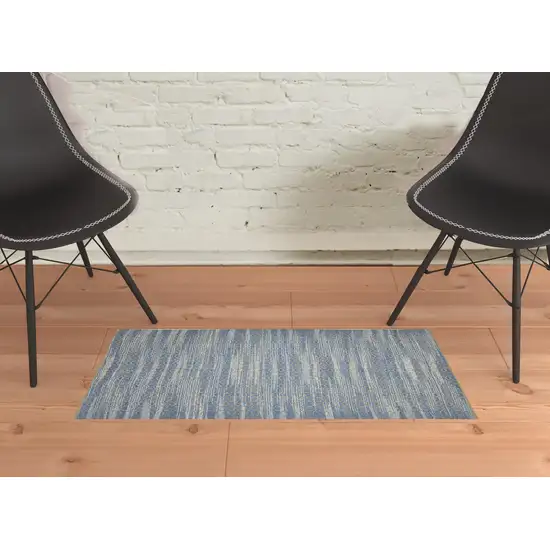 Blue and Brown Geometric Flatweave Handmade Area Rug Photo 2