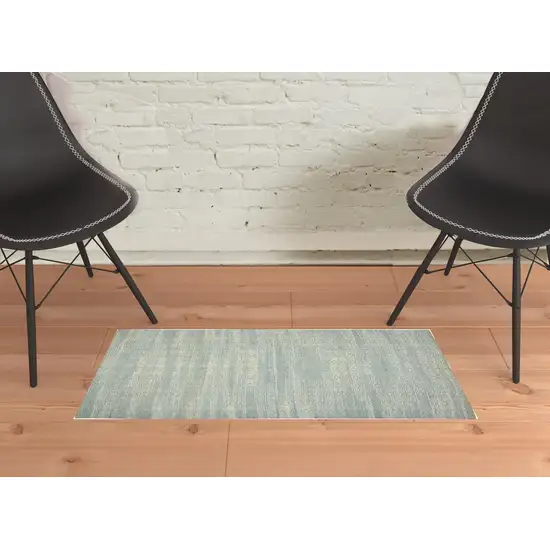 Blue and Brown Geometric Flatweave Handmade Area Rug Photo 2