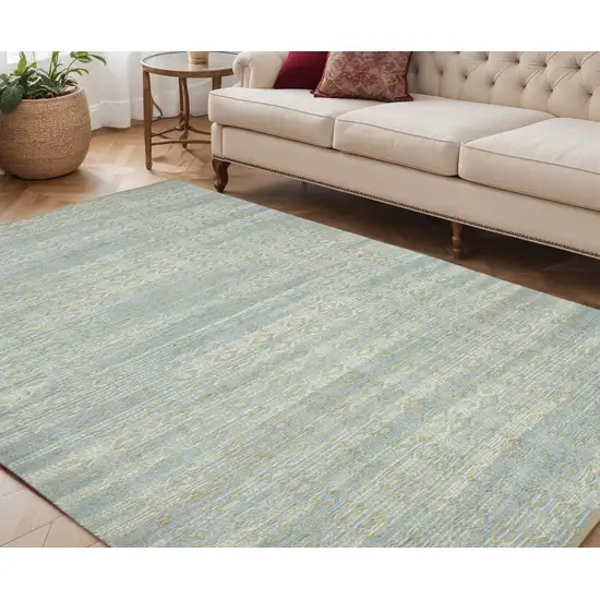 Light Blue and Tan Geometric Flatweave Handmade Area Rug Photo 1