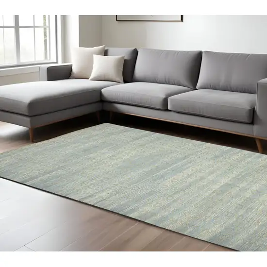 Light Blue and Tan Geometric Flatweave Handmade Area Rug Photo 1