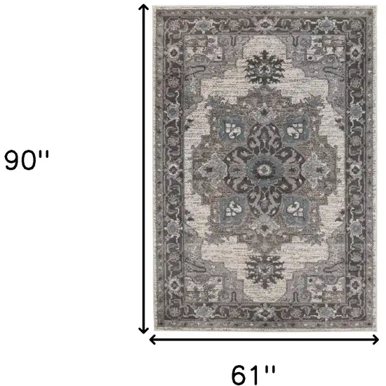 Blue and Brown Medallion Power Loom Area Rug Photo 6