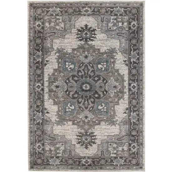 Blue and Brown Medallion Power Loom Area Rug Photo 1