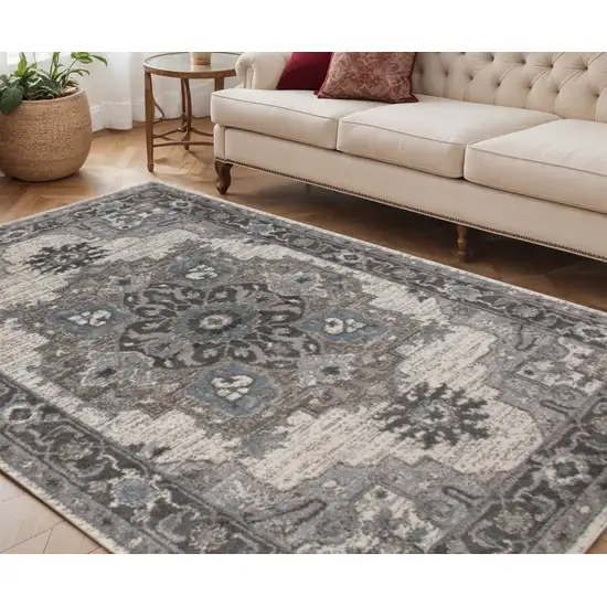 Ivory Taupe and Gray Medallion Power Loom Area Rug Photo 1