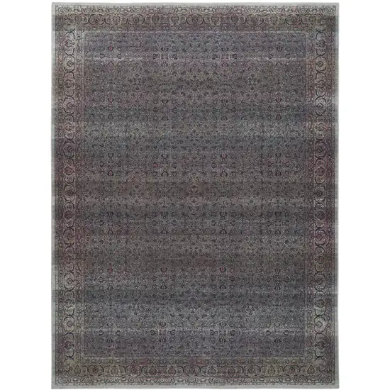 Blue and Brown Oriental Power Loom Distressed Washable Non Skid Area Rug Photo 2