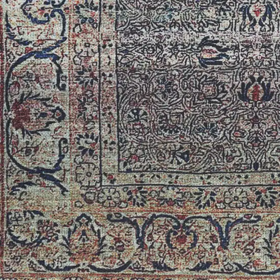 Blue and Brown Oriental Power Loom Distressed Washable Non Skid Area Rug Photo 5