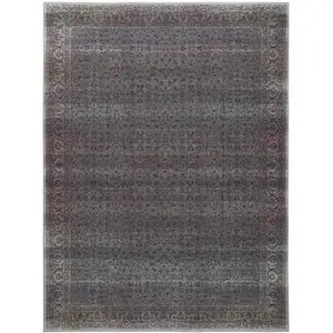 Photo of Blue and Brown Oriental Power Loom Distressed Washable Non Skid Area Rug