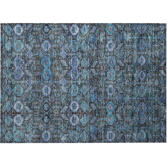 Blue and Coffee Floral Washable Non Skid Indoor Outdoor Area Rug Photo 5