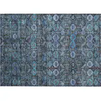 Photo of Blue and Coffee Floral Washable Non Skid Indoor Outdoor Area Rug