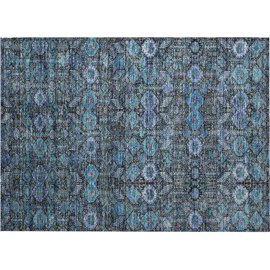 Blue and Coffee Floral Washable Non Skid Indoor Outdoor Area Rug Photo 2