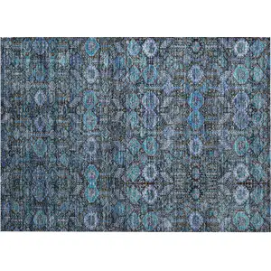 Photo of Blue and Coffee Floral Washable Non Skid Indoor Outdoor Area Rug