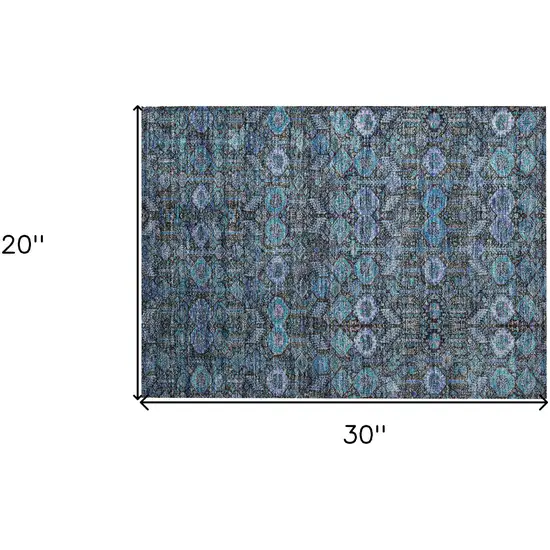 Blue and Coffee Floral Washable Non Skid Indoor Outdoor Area Rug Photo 3