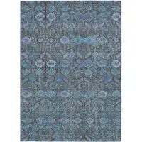 Photo of Blue and Coffee Floral Washable Non Skid Indoor Outdoor Area Rug