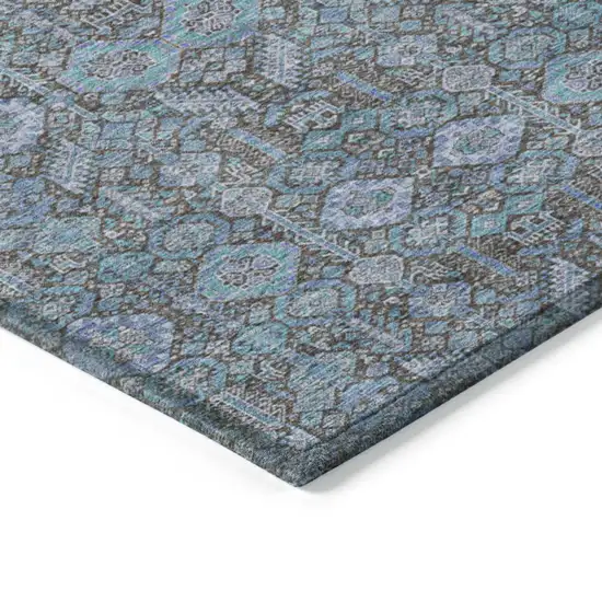 Blue and Coffee Floral Washable Non Skid Indoor Outdoor Area Rug Photo 7