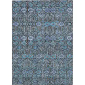 Photo of Blue and Coffee Floral Washable Non Skid Indoor Outdoor Area Rug