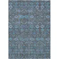 Photo of Blue and Coffee Floral Washable Non Skid Indoor Outdoor Area Rug